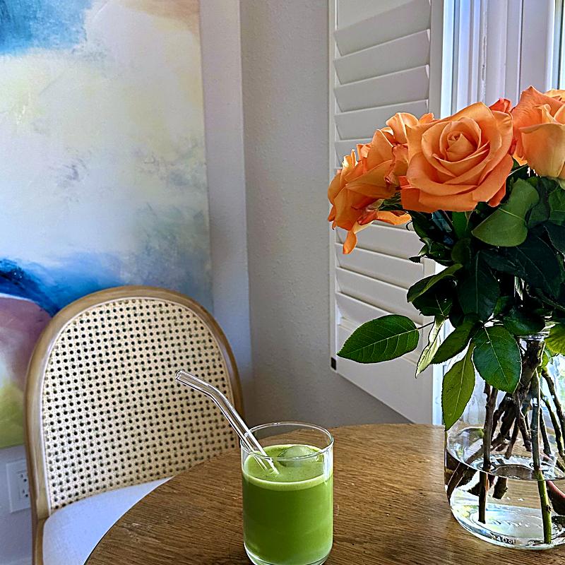 Customer photo: Aesthetic table setting with vibrant iced matcha