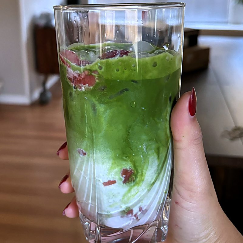 Customer photo: Beautiful hand-held strawberry matcha latte