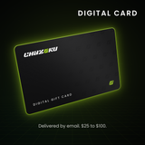 Chazoku digital gift card, matte black with Spring Bud green glow, delivered by email