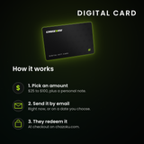 How the Chazoku digital gift card works: pick an amount, send it by email now or on a date, redeem at chazoku.com